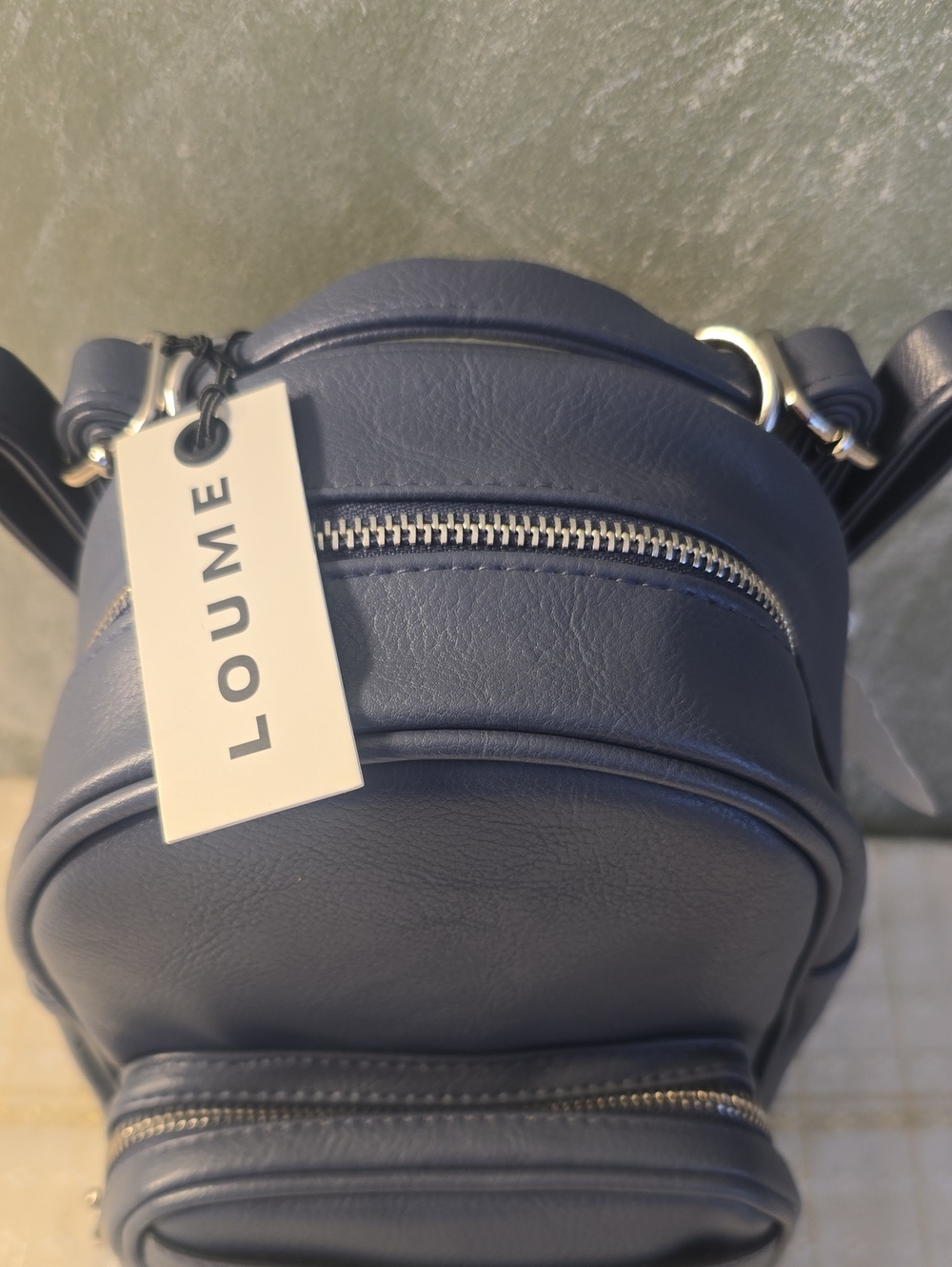 Loume Vegan Leather Navy Small Backpack New - Picture 3 of 8